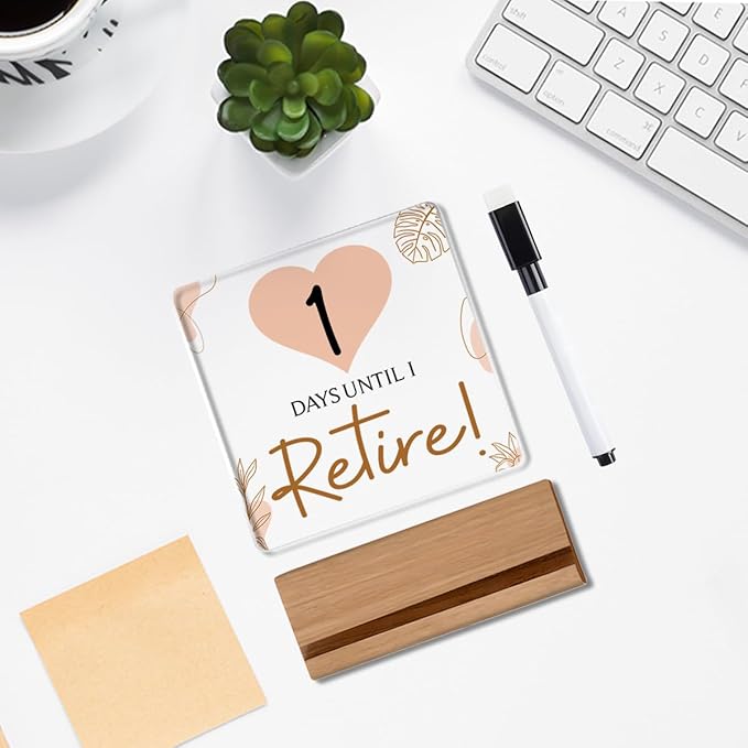 Retirement Countdown Sign,Retirement Plaque Funny Novelty Gift Wipeable for Grandma Grandpa Acrylic Decor Sign with Wood Stand 4 X 4 Inch