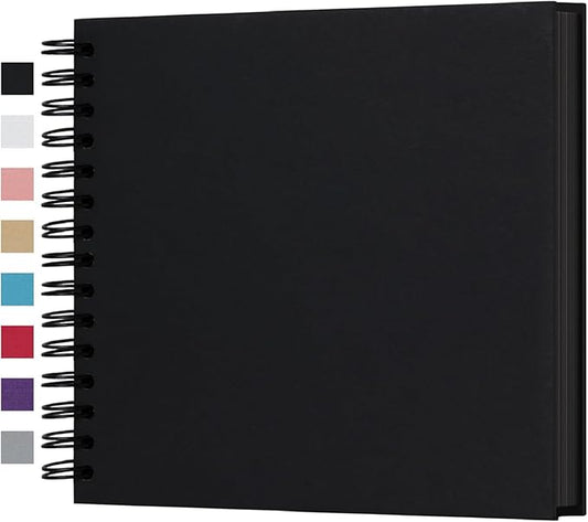 potricher 8 x 8 Inch DIY Scrapbook Photo Album 80 Pages Thick Kraft Blank Black Paper Memory Book for Wedding and Anniversary Family (Black, 8 Inch)