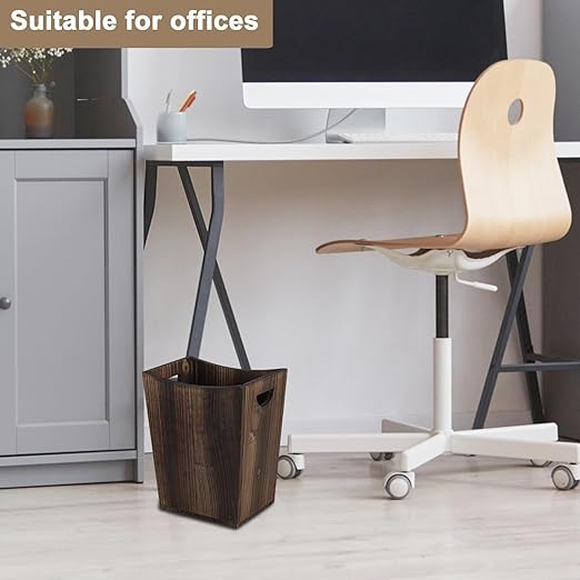 SEHERTIWY Wood Trash Can, Farmhouse Wastebasket Bin for Bathroom, Office, Bedroom, Living Room, Small Square Rustic Garbage Container (Wood-Brown)