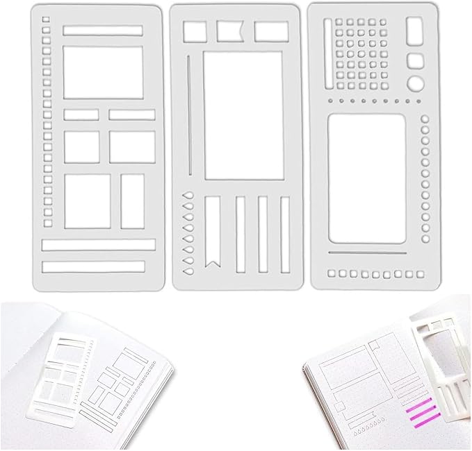 Handmade Flexible Record Template, 3 Pack Flexible Journal Stencil Set, Reusable Flexible Record Template, Planner Stencil Set for Dot Grid Journals, Versatile Drawing Templates Kit (C)