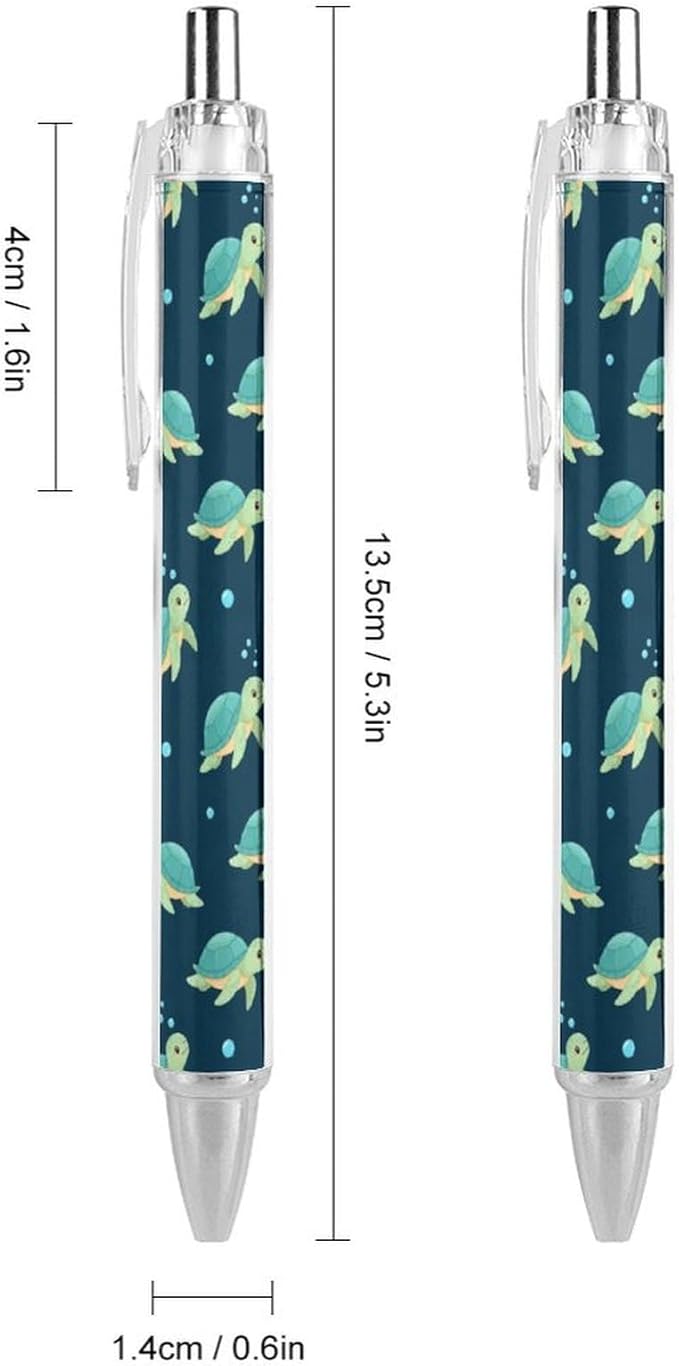 2 Pcs Sea Turtles Green Pens with Refillable Black Ink, 0.5mm Retractable Ballpoint Pens Cute Ballpoints Pen for Home Accessories Stationary