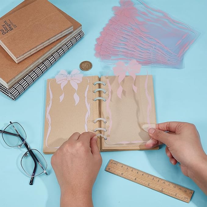 BENECREAT 12PCS Bow Planner Dividers Pocket, 6 Hole Punch File Dividers, Binder Dividers for Keeping Documents Neat Professional Notes Books Classify Files (Pink)