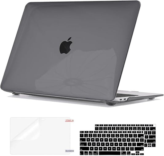 Compatible with MacBook Air 13 inch Case 2021 2020 2019 2018 Release M1 A2337 A2179 A1932, Plastic Hard Shell Cover Keyboard Skin Screen Film for MacBook Air 13 Inch M1 Case, Crystal Black
