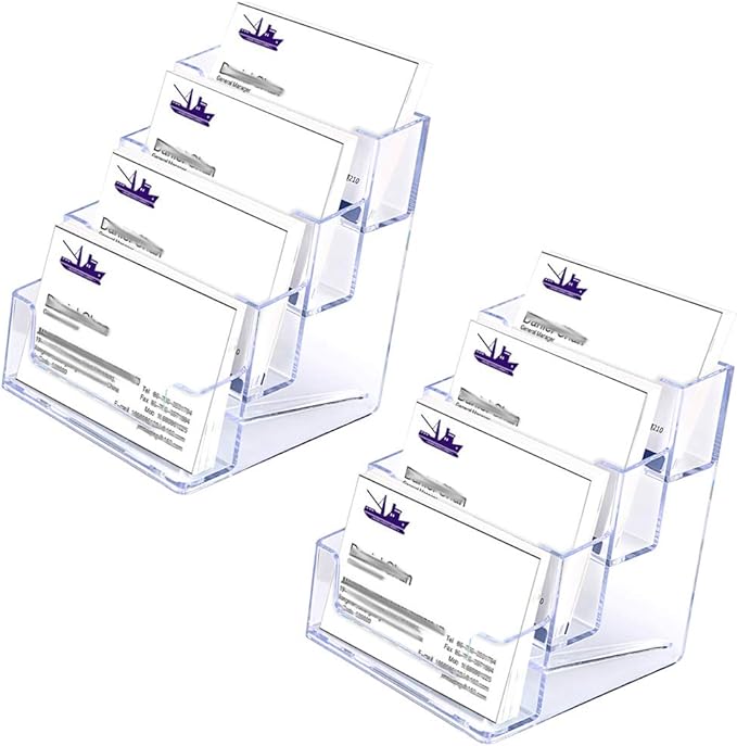 Hipiwe 2 Packs 4-Tier Acrylic Business card Holder Stand Clear Desktop Index Card Filing Card Holder Diaplay