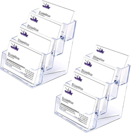 Hipiwe 2 Packs 4-Tier Acrylic Business card Holder Stand Clear Desktop Index Card Filing Card Holder Diaplay