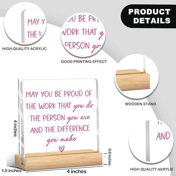 Preppy Coquette Office Gifts for Women, Pink Inspirational Positive Affirmation Motivational Thank You Appreciation Sign Acrylic Sign Plaque Table Decorations for Home Office Retirement