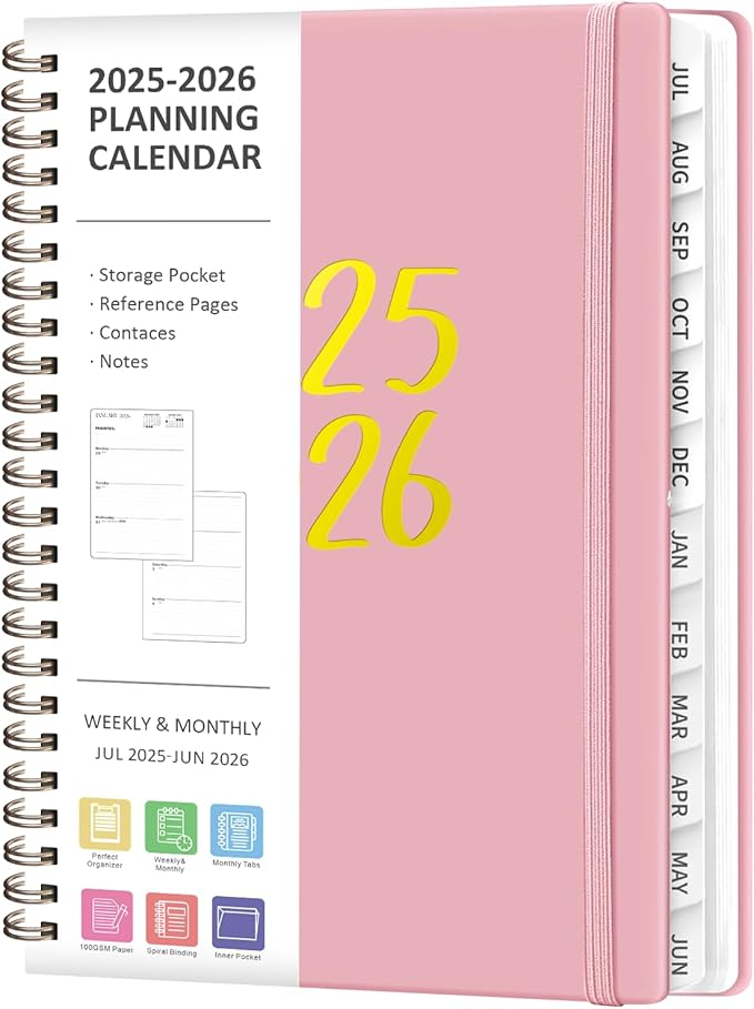 Planner 2025-2026, Monthly and Weekly Calendar Academic Planner (July 2025 - June 2026), Hardcover Planning Agenda Book for Office School Supplies, A5 (6.3" x 8.5")
