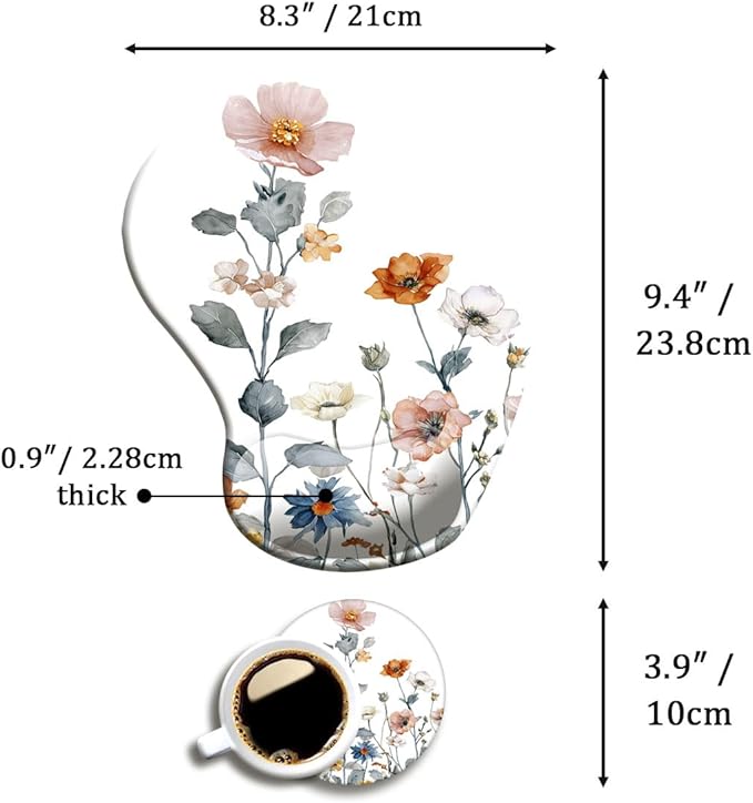 Ergonomic Mouse Pad with Wrist Support,Mouse Pad with Wrist Rest and Coaster Set,Office Supplies Non-Slip Mouse Pads for Desk, Non-Slip Comfortable,Watercolor Floral