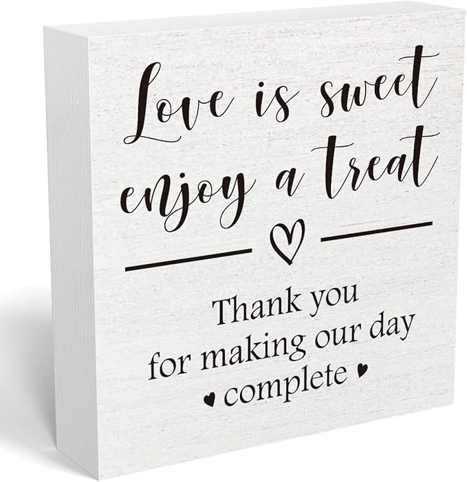 Love is Sweet Enjoy a Treat Wooden Box Sign Decorative Wedding Party Dessert Table Wood Box Sign Home Decor Rustic Square Desk Decor Sign for Shelf 5 x 5 Inches