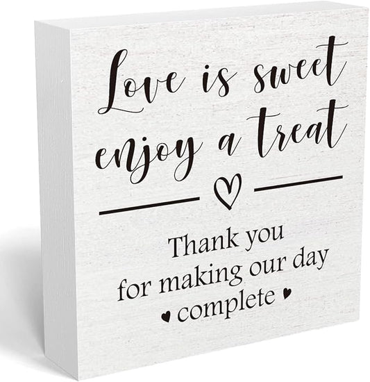 Love is Sweet Enjoy a Treat Wooden Box Sign Decorative Wedding Party Dessert Table Wood Box Sign Home Decor Rustic Square Desk Decor Sign for Shelf 5 x 5 Inches