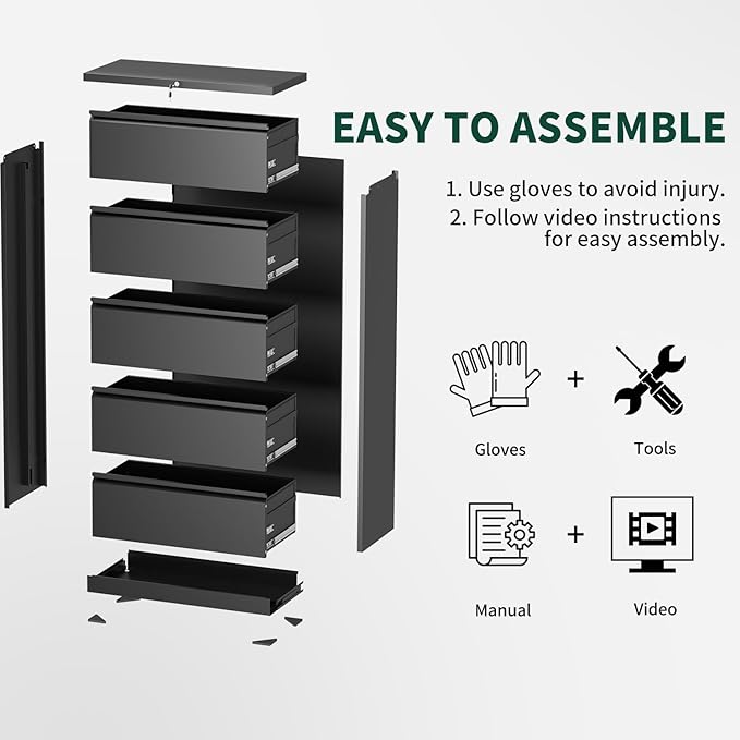 Lateral File Cabinet with 4 Drawer, Metal File Cabinets for Home Office with Lock, Large Filing Storage Cabinet Printer Stand, Steel Wide File Cabinet for Legal/A4/F4/Letter Size Files-Black
