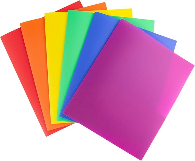 Dunwell Colored Plastic Folders with Pockets - (12 Pack, Assorted Colors), 2-Pocket 8.5x11 Folders for School and Office, Heavy Duty Long Lasting Poly, Includes Labels