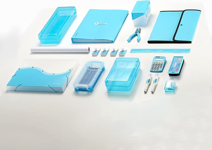 3 Ring Binder Blue, 1 Inch, 1” Clear View Cover with 2 Inside Pockets Round Ring Binder, Colored School Supplies Binders, Also Available in Pink, Blue, Purple, Green, and Grey (6 PC) – by Enday