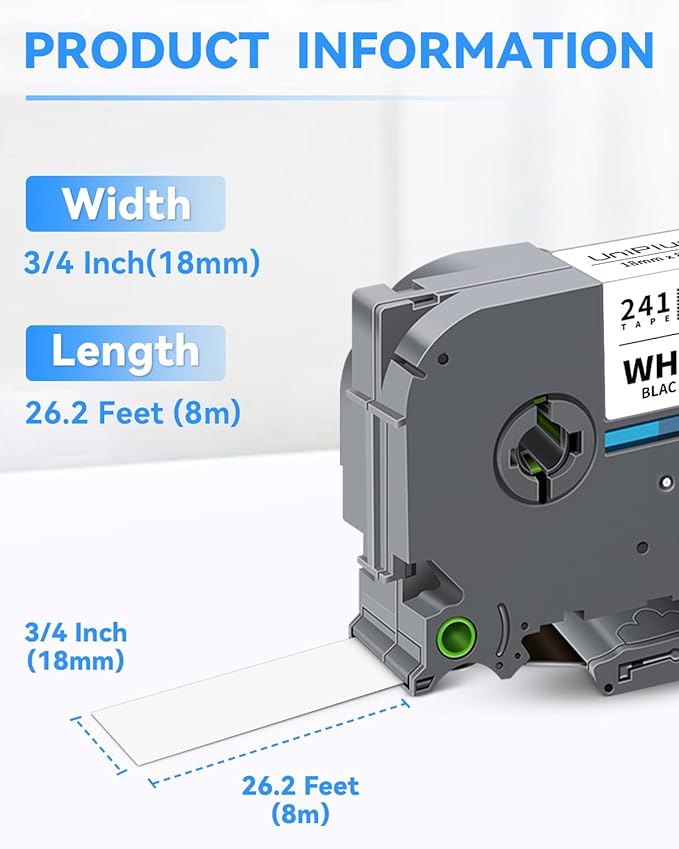 Compatible for Brother TZe-141 TZe-241 TZe-441 TZe-541 TZe-641 TZe-741 18mm 3/4 Inch TZ Laminated Tape for P Touch PT-D410 PT-D400 PT-D600 PT-D610BT PT-P700 PT-1830 Label Maker, 6-Pack