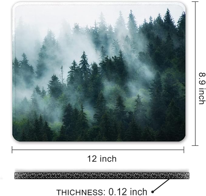 Auhoahsil Mouse Pad, 12 x 10 in Nature Theme Forest Computer Mouse Pad for Desk, Premium-Textured Non-Slip Rubber Stitched Edges Waterproof Square Mouse Mat for Gaming Work Wireless Mice