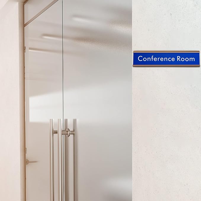 10 Pack 2” x 10” Aluminum Name Plate Holders for Door or Wall, Office Wall Mount Name Plate Holder with Textured Design and Double Sided Tape, for Office, Business, Meeting Room (Rose Gold)