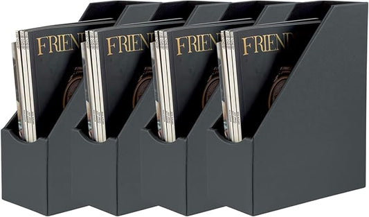 UnionBasic Magazine File Holder - Office Leatherette Desktop Document File Folder Journals Organizer Racks, Grey, Set of 4