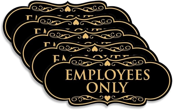Designer EMPLOYEES ONLY Sign | Easy Installation | Office or Business Signs | Workplace Safety - Black/Gold - Small (5 Pack)