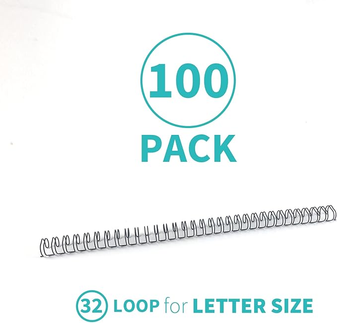 Binditek 100 Pack Double Loop Wire Binding Spines, 7/16Inch Binding Wire for Letter Size, 3:1 Pitch, 80 Sheet Capacity, 32-Loop, Black, for Students and Coworkers