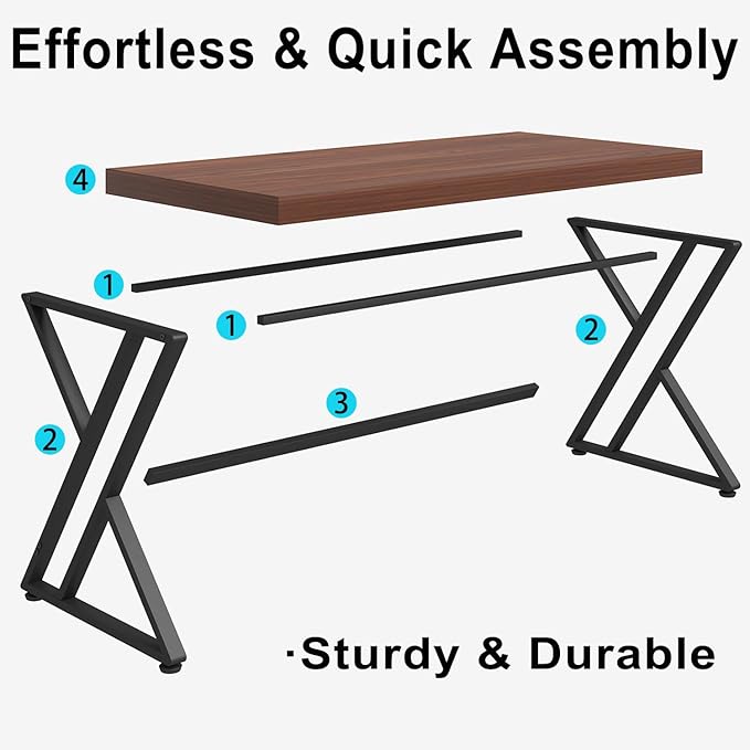 LVB Wood Computer Desk, Rustic Executive Home Office Desk for Bedroom, Industrial Metal Wooden Computer Table for Study Writing Work, Modern PC Student Simple Gaming Desk with Storage, 55 Inch, Walnut