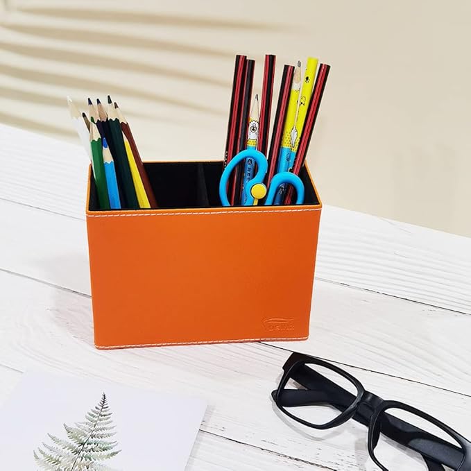 Pen Pencil Holder Cup Container PU Leather Desk Organizer Stand Decor Brush Scissor Decoration Office Home School