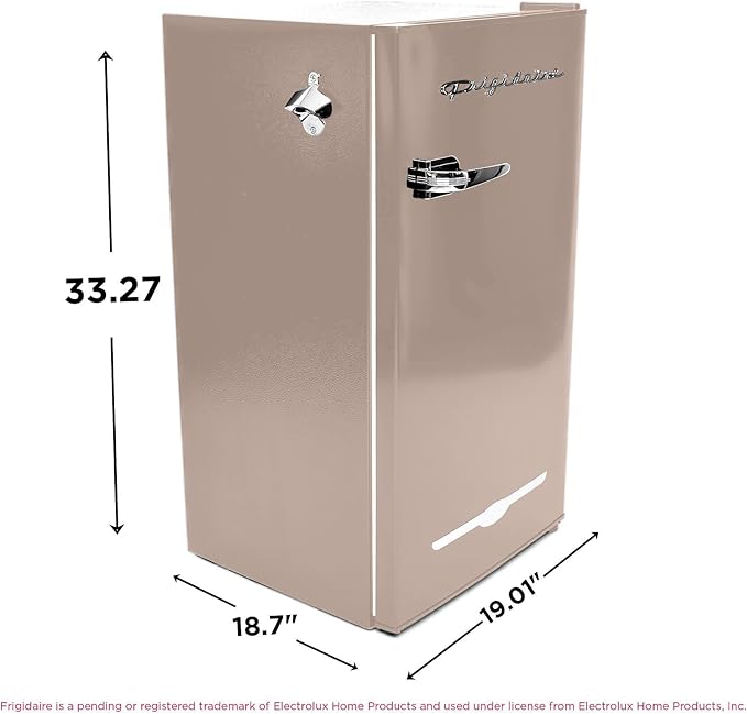 Frigidaire Retro Compact Fridge with Chiller, 3.2 cu ft Countertop Fridge with Built-In Bottle Opener, Compact Refrigerator for Office, Bedroom, Dorm Room or Cabin - 16.5" D x 19" W x 31" H (Coral)