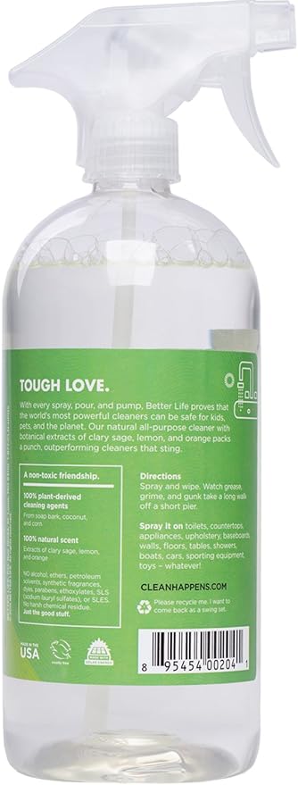 Better Life All Purpose Cleaner - Multipurpose Home and Kitchen Cleaning Spray for Glass, Countertops, Appliances, Upholstery & More - Multi-surface Spray Cleaner - 32oz Clary Sage & Citrus