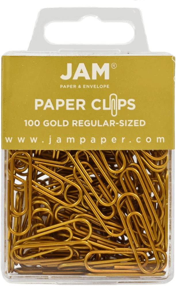 JAM PAPER Colored Standard Paper Clips - Regular 1 Inch - Gold Paperclips - 100/pack
