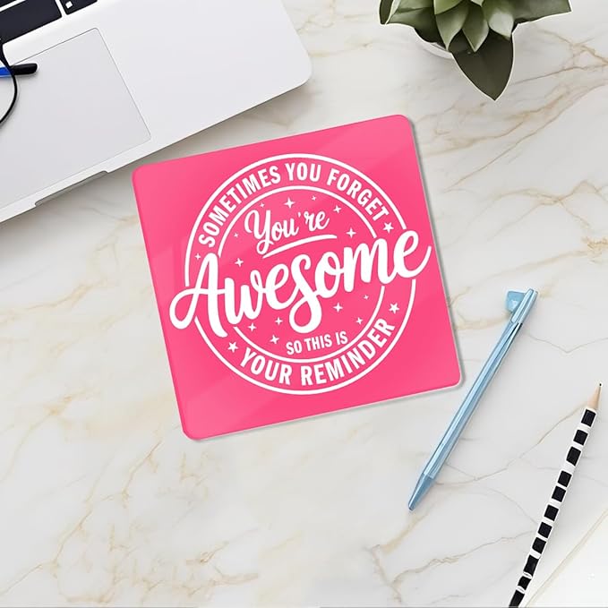 Motivational Reminder Quotes Desk Decor Acrylic Sign, Inspirational Appreciation Gifts Sometimes You Forget Your Awesome Gifts for Women, Pink Cute Desk Accessories Signs Room Office Cubicle Decor