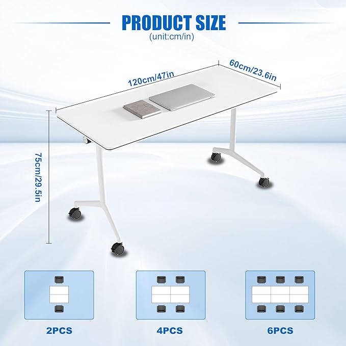 Conference Table, Folding Conference Desk Modern White, Seminar Table with Wheels, 2-10 People for Office, Meeting Break Room (2, 1915, 47IN)