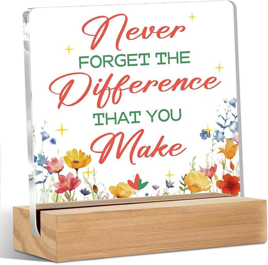 Inspirational Gifts Acrylic Sign with Wood Stand, Thank You Gifts for Women Boss Coworkers Bedroom Office Living Room Desk Cubicle Table Shelf Decor, Farewell Retirement Gifts for Women Coworker