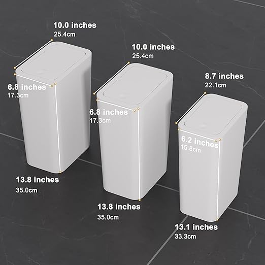 N. NETDOT Bathroom Trash Can with Lid 3 Pack Set,2 Packs 4Gal Slim Kitchen Trash Can and 1 Pack 2.6Gal Garbage Can,Small Trash Bin/Waste Basket for Bedroom,Office(Off White)