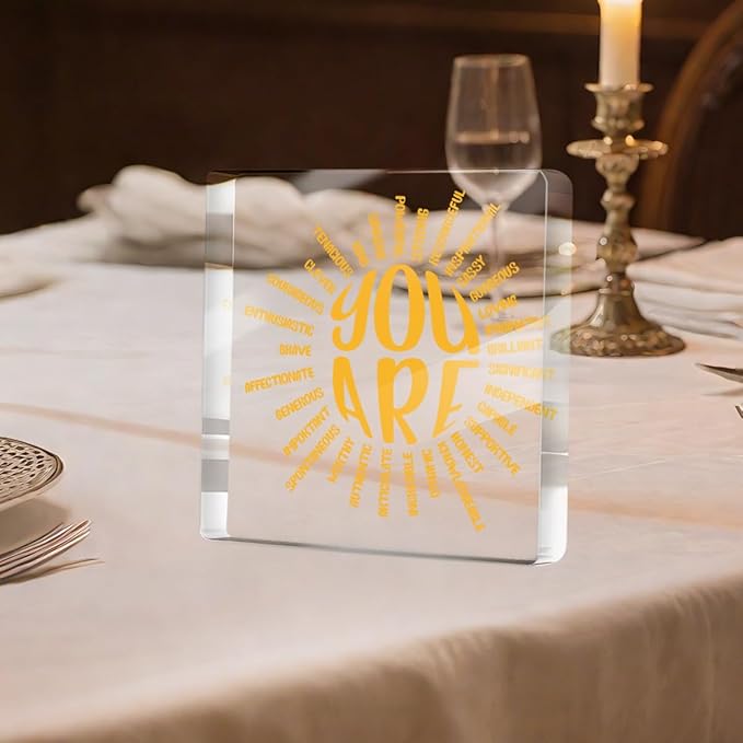 Sunshine Gifts for Women Men Friends, Motivational Reminder Desk Decor Acrylic Sign, You Are Positive Affirmation Desk Accessories Signs for Table Top Cubicle Room Office