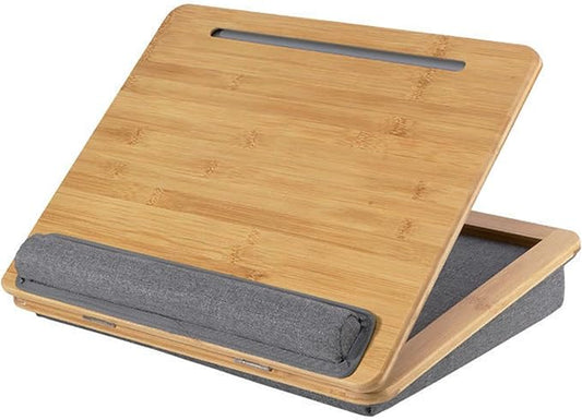 Adjustable Lap Desk for Laptop with Cushion, Bamboo Laptop Stand with Anti-Slip Strip Tablet Phone Holder, Fits up to 15.6 inch or 14 inch with Mouse Space