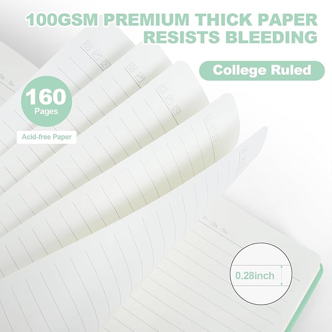Lined Journal Notebooks for Writing, 100 GSM Thick Paper, 1 Pack Hardcover Notebooks, A5 College Ruled Notebook, Journaling Notebook for School/Travel/Office (Light Green- 1 Pack)