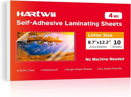 Self Adhesive Laminating Sheets,4Mil 8.5x11inches,10 Sheets Self Sealing Laminating Sheets, Self Adhesive Contact Paper,Clear Laminate Sheets for Stickers,No Machine Needed
