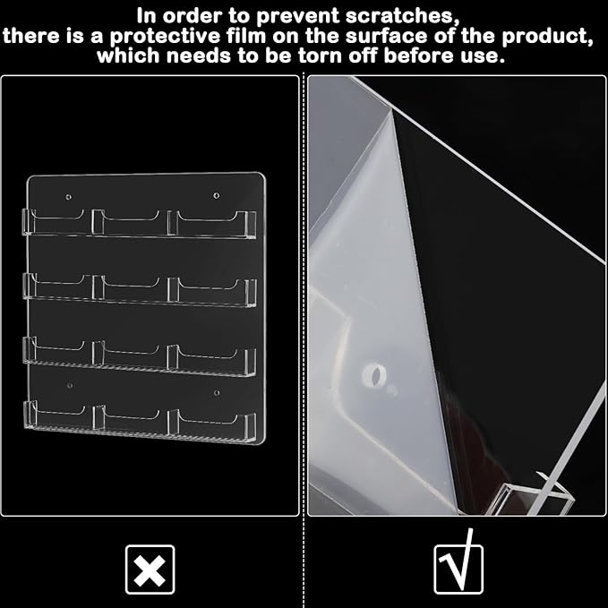 Hillban Acrylic Business Card Holder Wall Mount Clear Sticker Display Rack Multiple Card Holders Clear Acrylic Organizing Sticker Display Stand Pre Drilled(12 Pockets)