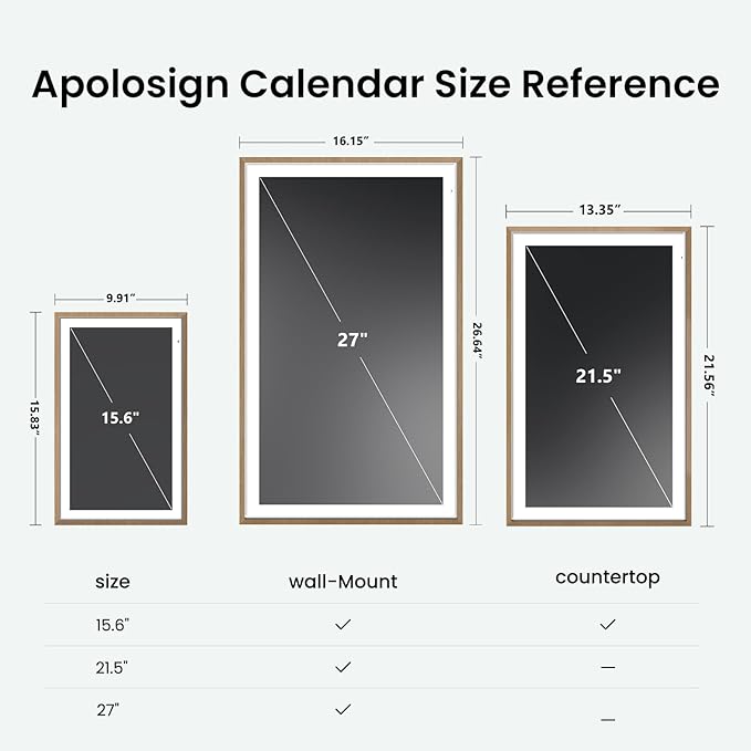 ApoloSign 27” Digital Calendar: Dual Mode Calendar with Google Play & Multi-calendar Sync, Electronic Planner & Chore Chart, Smart Touchscreen, Interactive Display for Family Schedules (Teak Wood, 27-inch)