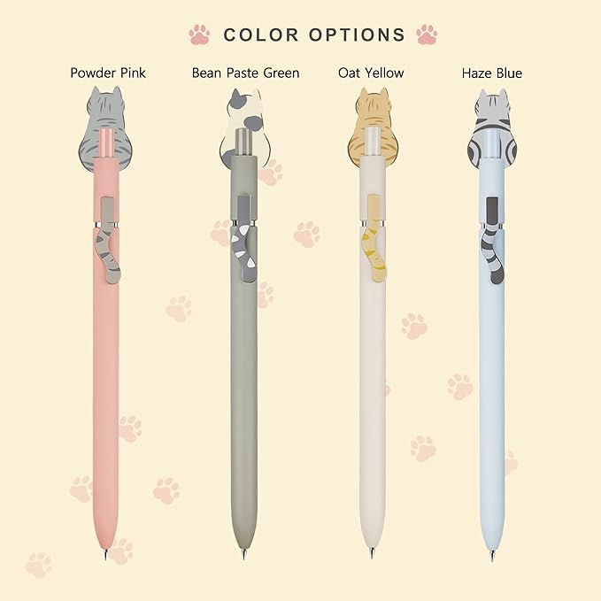 VICO Cute Cat Gel Pens – 4 Pack 0.5mm Fine Point Black Ink, Smooth Quick-Dry Writing Pens for School, Office & Study – Kawaii Aesthetic Stationery Gift
