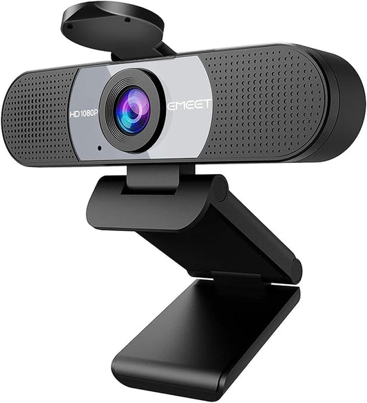 EMEET 1080P Webcam, C960 Web Camera with 2 Noise-Cancelling Microphones & Privacy Cover, 90° FOV Computer Camera, Plug & Play USB Webcam for Calls/Conference, Zoom/Skype/YouTube, Laptop/Desktop, Grey
