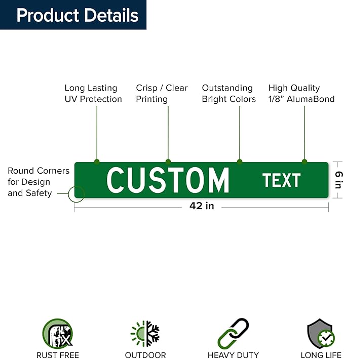 Custom Street Sign, Road Sign, Address Sign, 8 Colors, Reflective Option, Mounting Options, 6x42 Inch, Thick Rust-Free AlumaBond, USA Made by My Sign Center, (Classic)