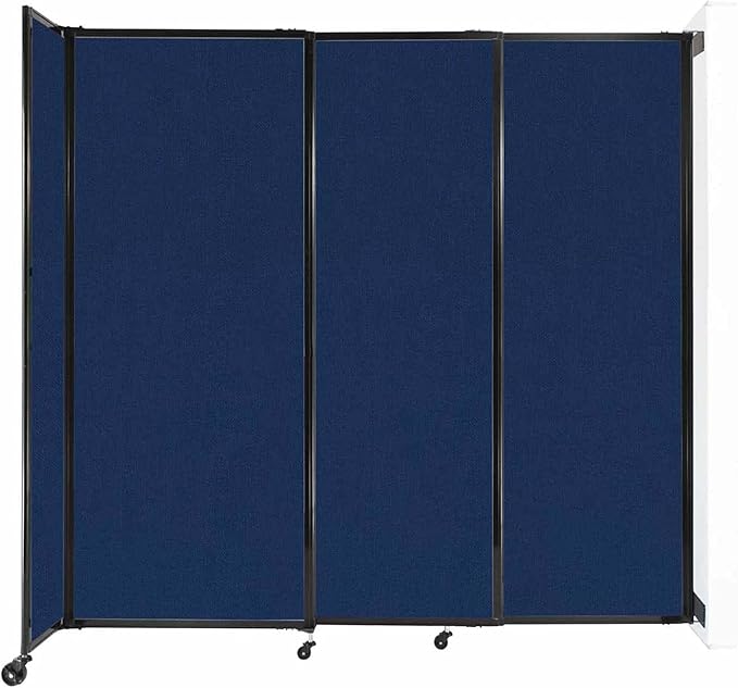 Wall-Mounted Sliding StraightWall Room Divider | Adjustable Widths | Locking Wheels | Room Separator | Up to 7'2" Wide x 6'10" Tall Navy Blue Fabric Panels