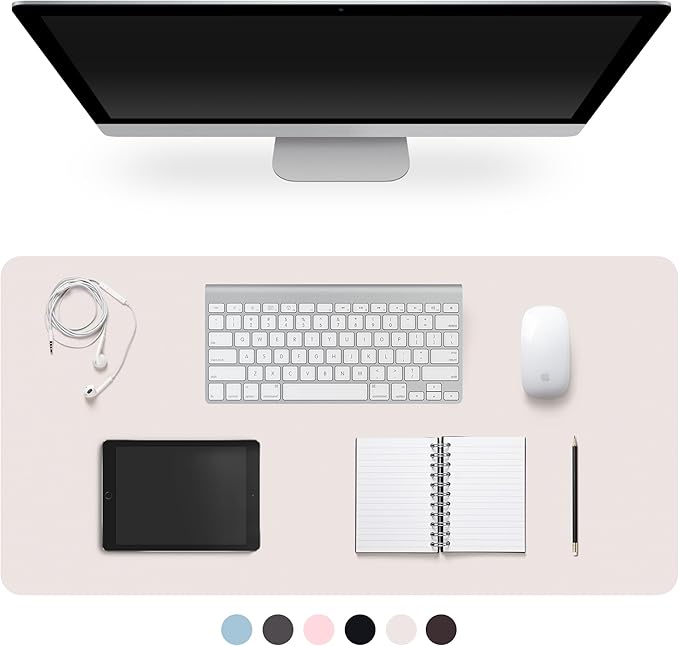 CADONO Leather Desk Pad Protector, Non-Slip PU Leather Large Mouse Pad, Easy Clean Desk Protector Mat, Writing Pad for Office/Home/Decor (Off White, 31.5" x 15.7")