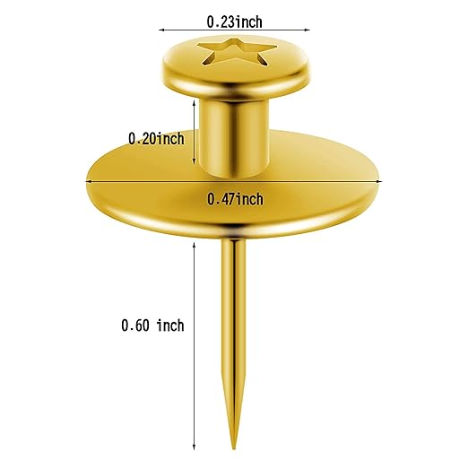Push Pins Picture Hangers Double Headed Thumb Tacks Wall Hooks for Wall Hangings Picture Hangers Nails Small Photo Hanging Hook Pins for Home Office Photo Decor(Gold,25 Pieces)