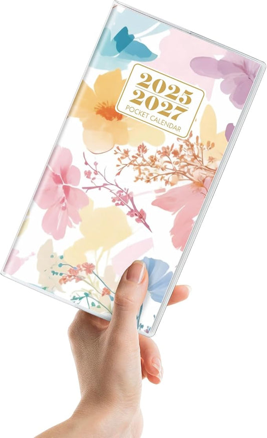 Pocket Calendar 2025-2027, Floral 2025-2027 Monthly Planner - 3.7" x 6.7" - Runs from September 2025 Until December 2027, 2026 Pocket Calendar with PVC Cover for Organizing & Planning