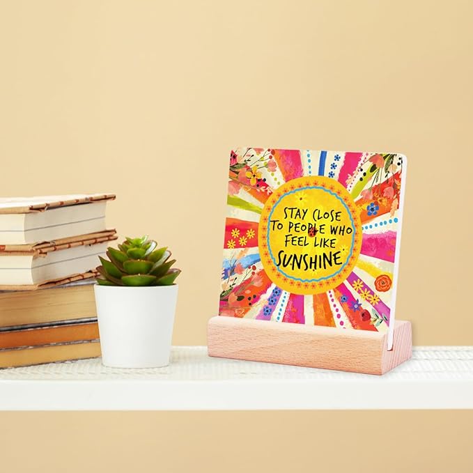 Inspirational Gifts for Teen Girls Women Birthday Christmas-Encouragement Gift Cheer Up Gifts for Friends-Sunshine Desk Decor-Stay Close to People Who Feel Like Sunshine Sign Ceramic Plaque
