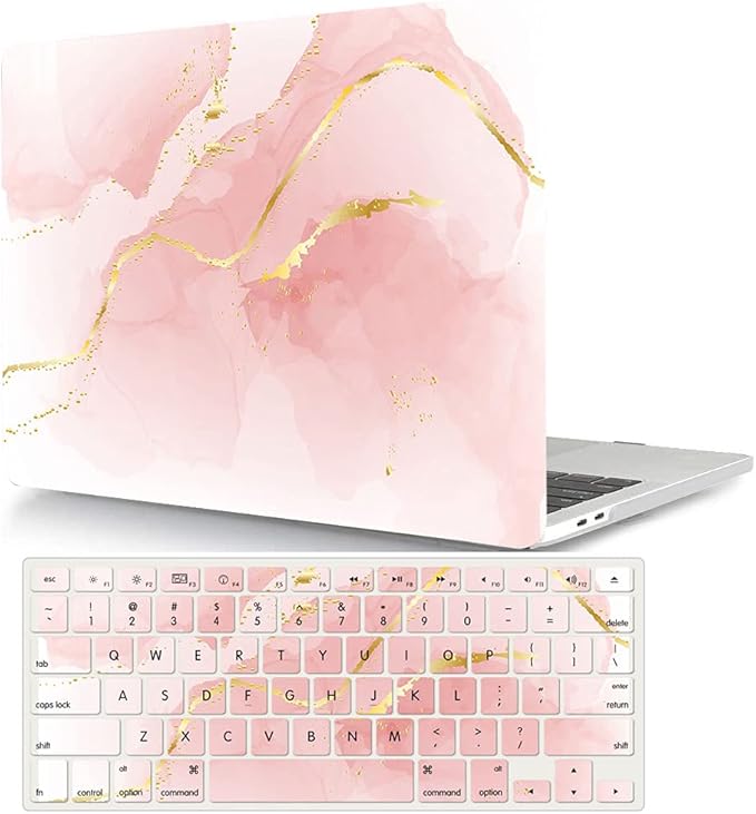Case Compatible with MacBook Air 13 inch (Models: A1369 & A1466, Older Version 2010-2017), 2 in 1 Plastic Hard Shell Protective Case Cover & Keyboard Protector - Pink Marble