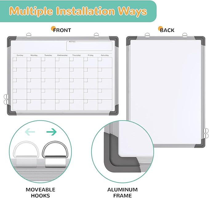 Small Monthly Calendar Dry Erase Whiteboard for Wall, 16" x 12" Magnetic Dry Erase Board, Hanging Double-Sided White Board, Portable Board for Drawing, Kitchen, Planning, Memo, Home, Office