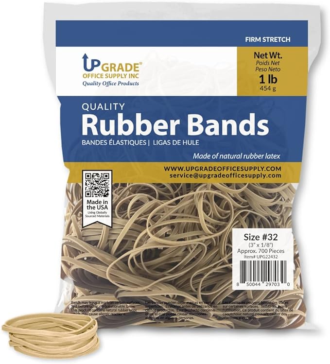 Upgrade Office Supply Rubber Bands, Size 32 (3 x 1/8), 700 Count, 1 lb Bag, 3-Pack, USA