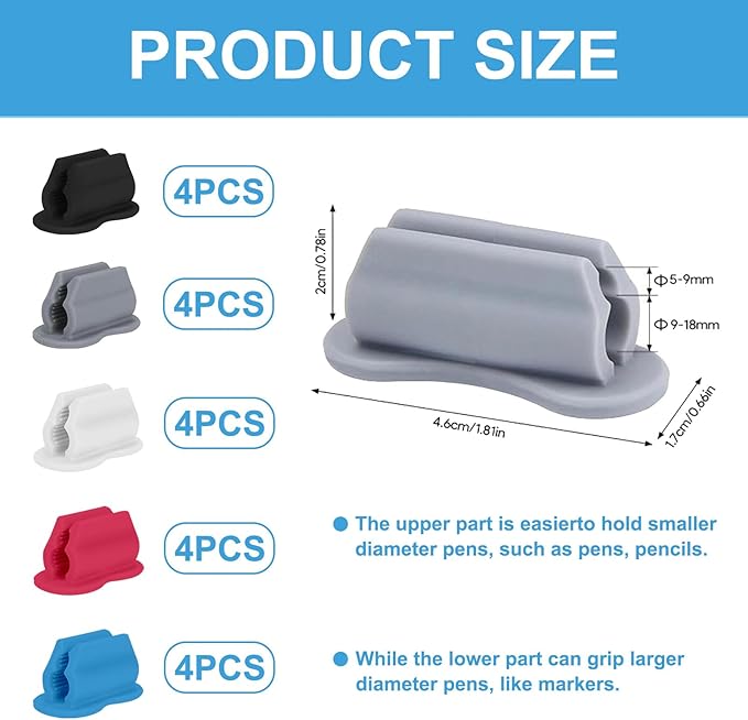 20 Pack Pencil Holders, Adhesive Desk Pencil Holder For Classroom Clipboard Wall, Silicone Pen And Marker Holders For School Student Kids Teacher Office Desk Accessories